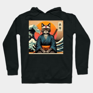 Vaporwave Samurai Cat Great Wave Off Kanagawa Hoodie